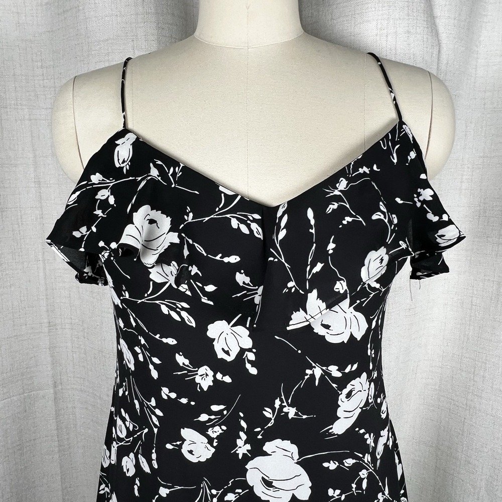 Lauren Ralph Lauren Women's 2 Black Floral Georgette Tiered Mini Dress Romantic - Picture 2 of 12